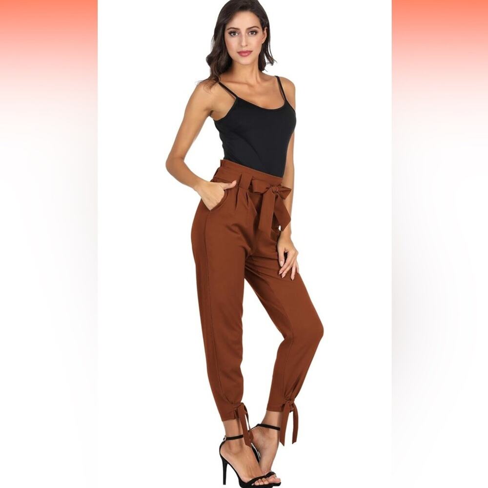 GRACE KARIN High Waist Bow-Knot Cropped Paper Bag Pants with Pockets